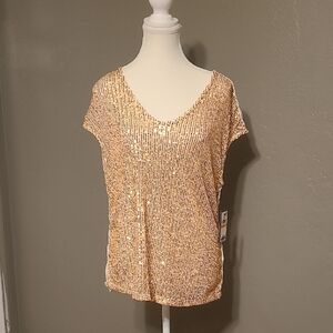 Vince Camuto Gold Sequin Blouse Small NWT